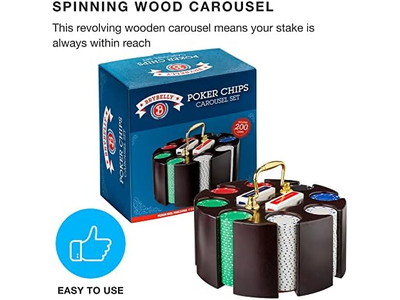  Poker Set with Wood Carousel Case for Casino Party