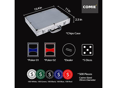 500PCS Poker Chip Set with Aluminum Travel Case